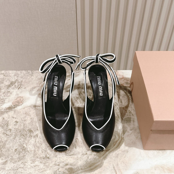 Miu Mordoré Slingback Pumps 85mm Black Cowhide Sheepskin 445793