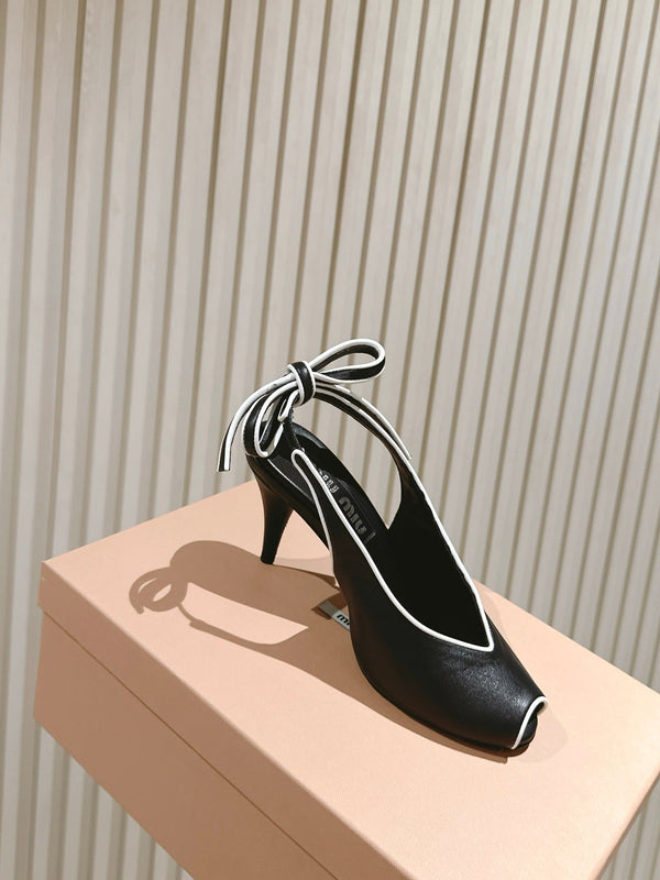 Miu Mordoré Slingback Pumps 85mm Black Cowhide Sheepskin 445793