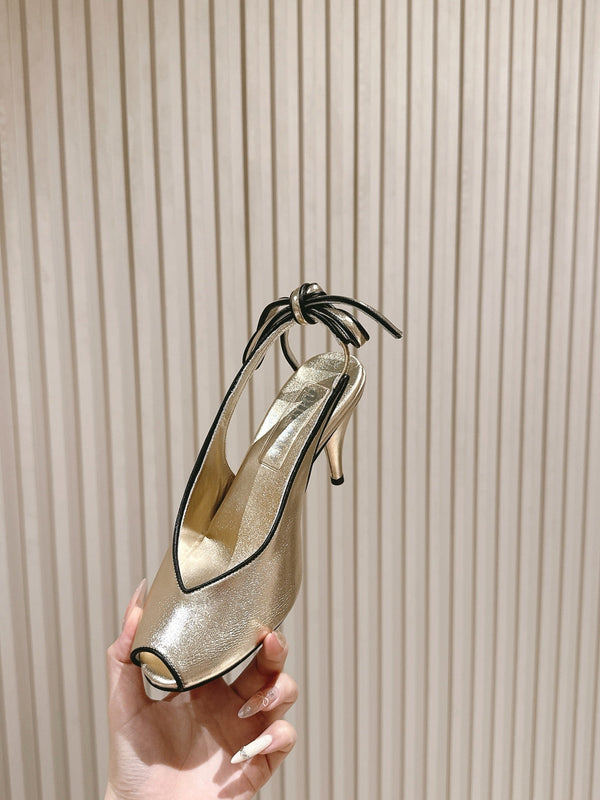 Miu Mordoré Slingback Pumps 85mm Light Gold Cowhide Sheepskin 445794