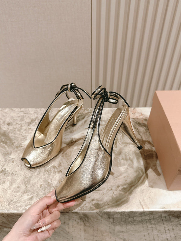Miu Mordoré Slingback Pumps 85mm Light Gold Cowhide Sheepskin 445794