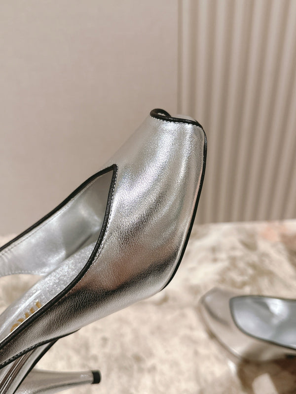 Miu Mordoré Slingback Pumps 85mm Sliver Cowhide Sheepskin 445795