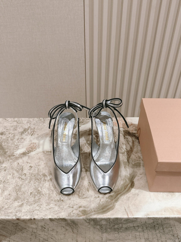 Miu Mordoré Slingback Pumps 85mm Sliver Cowhide Sheepskin 445795