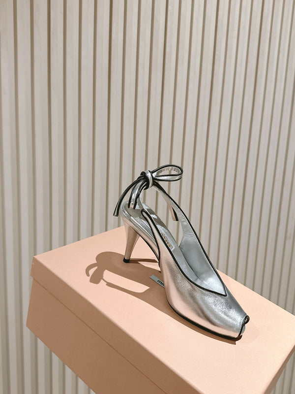 Miu Mordoré Slingback Pumps 85mm Sliver Cowhide Sheepskin 445795