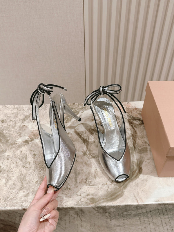 Miu Mordoré Slingback Pumps 85mm Sliver Cowhide Sheepskin 445795