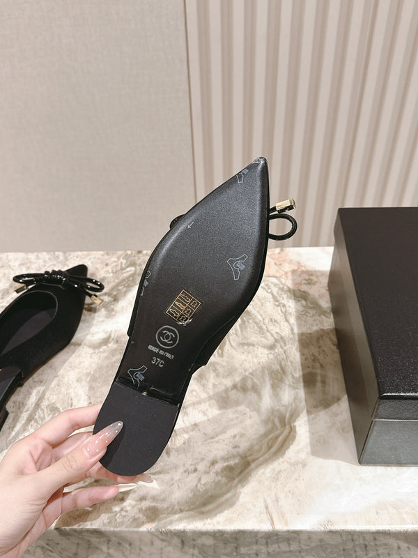 CC 25ss Bow Tie Slingbacks 20mm Black Satin & Patent Leather 447411
