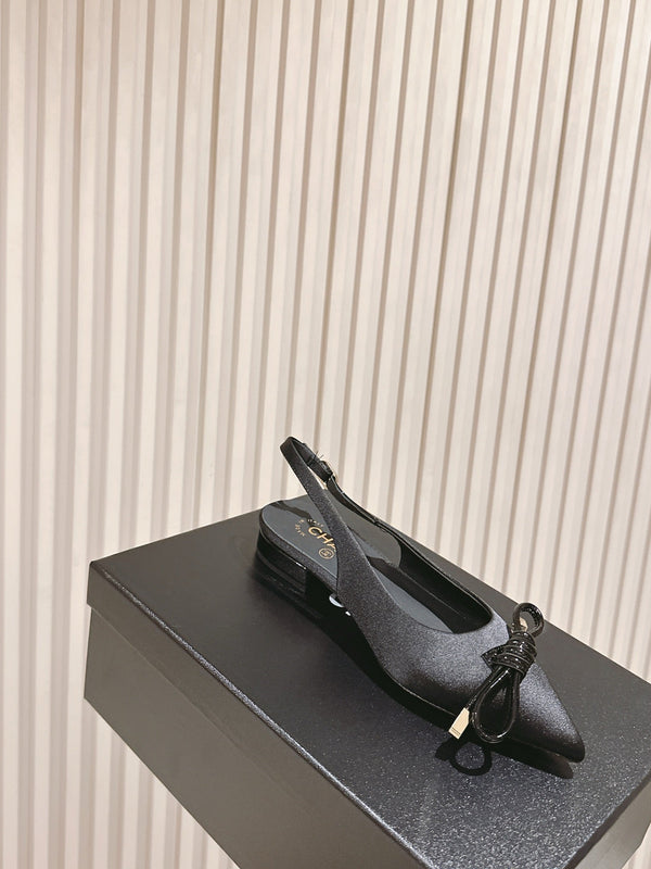 CC 25ss Bow Tie Slingbacks 20mm Black Satin & Patent Leather 447411