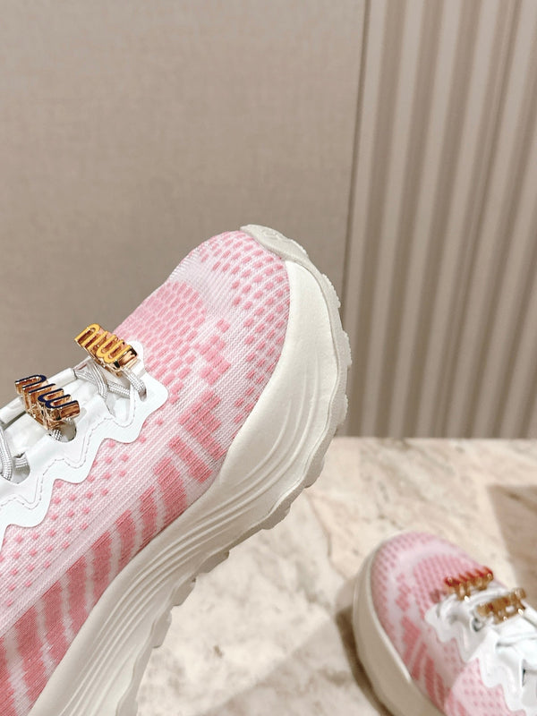 Miu Technical Sneakers White Light Pink Cowhide Fabric 445809