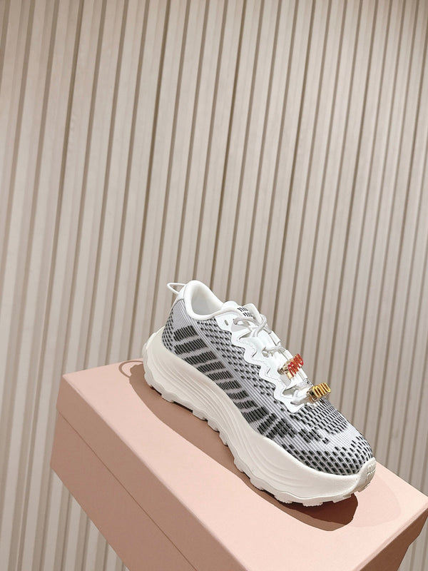 Miu Technical Sneakers White Black Cowhide Fabric 445808