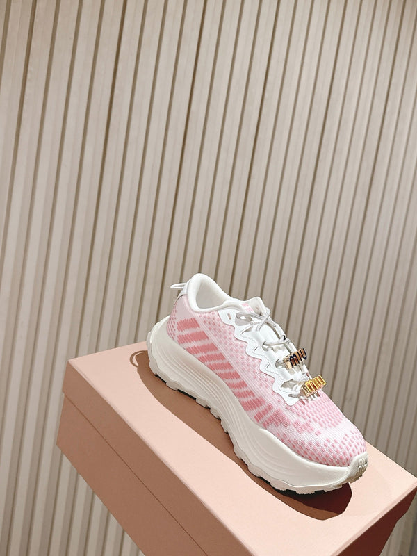 Miu Technical Sneakers White Light Pink Cowhide Fabric 445809