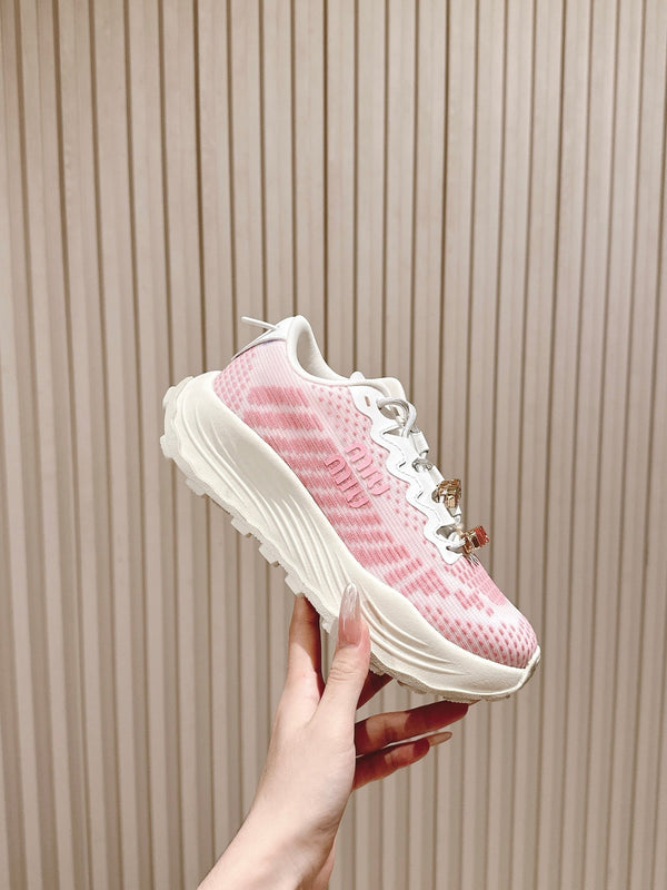 Miu Technical Sneakers White Light Pink Cowhide Fabric 445809