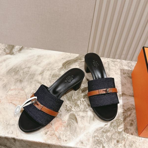 Gigi 50 Sandal Blue Black Calfskin Denim 445329