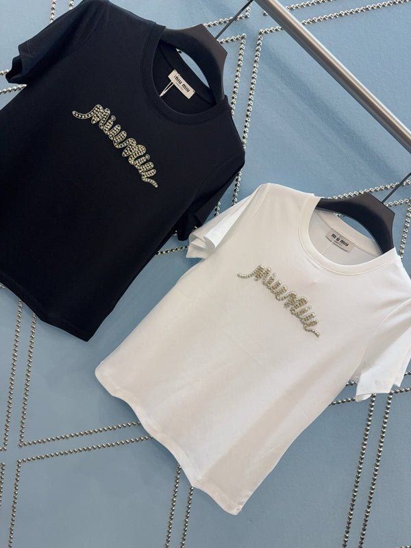 Miu SS26 Rhinestone T-Shirt Cotton 351328