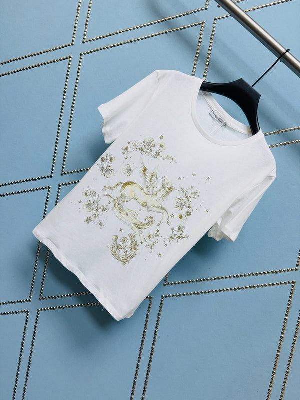 CD SS26 Pegasus T-shirt Ivory Cotton Linen 351379