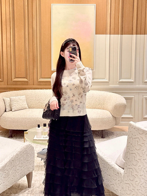 CD SS26 Mid-Length Ruffled Skirt Silk 351365