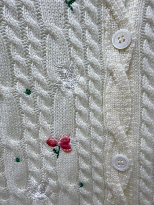 CD SS26 Set Dioramour Embroidered Cardigan Short-Sleeved Sweater Ecru Cashmere 351370