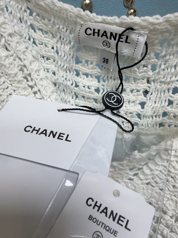 CC Mini débardeur à basque au crochet en coton nitrile blanc 351393