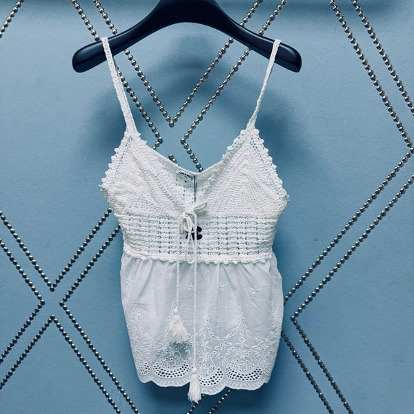 CC Mini débardeur à basque au crochet en coton nitrile blanc 351393