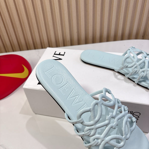 Petal Anagram Slide in Sky Blue Soft Calfskin 273743