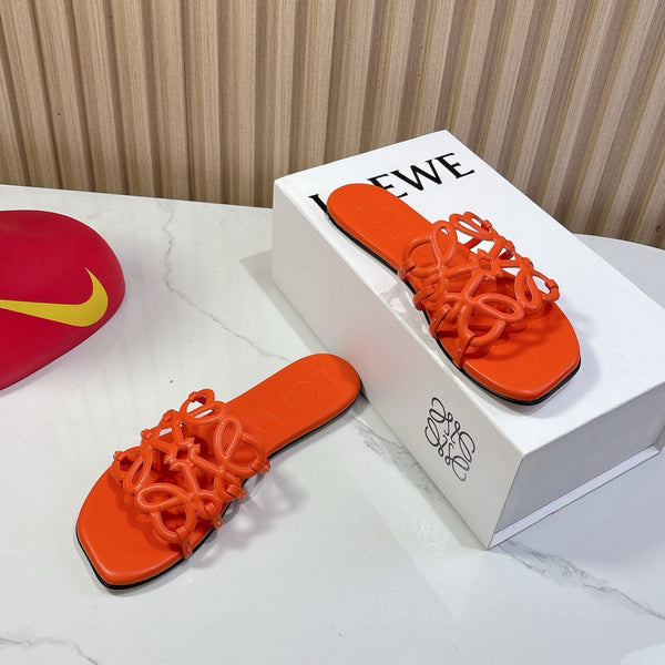 Petal Anagram Slide in Orange Soft Calfskin 273740