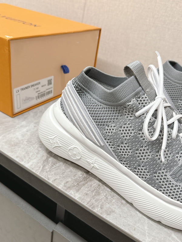 SNEAKERS IN TESSUTO ELASTICO DAMIER GRIGIO TORTORA