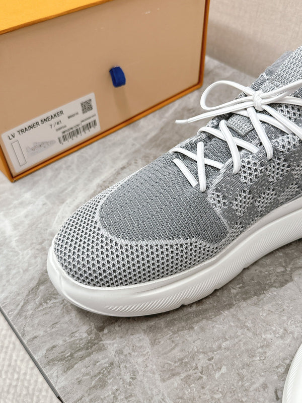 SNEAKERS IN TESSUTO ELASTICO DAMIER GRIGIO TORTORA