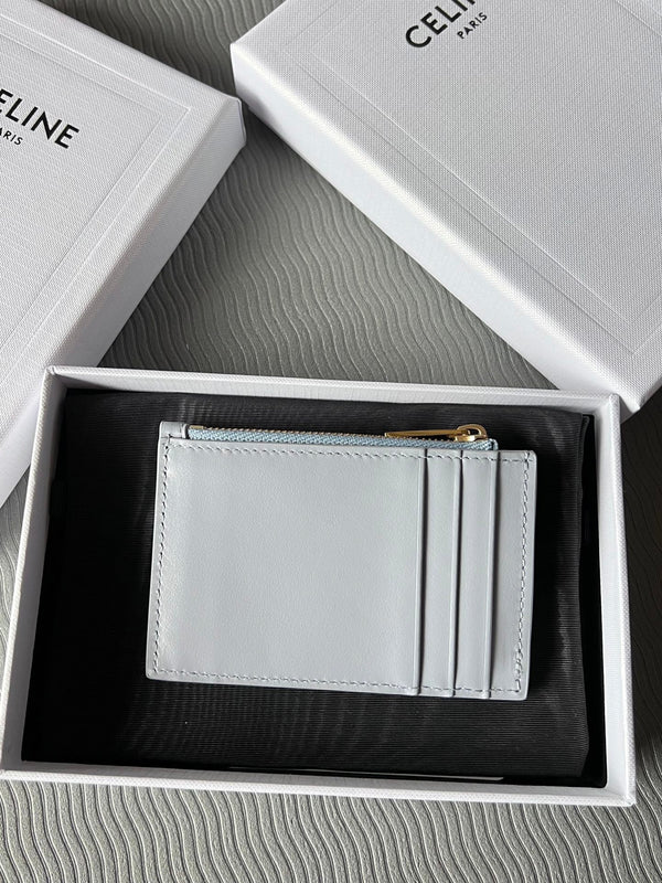 TRIOMPHE Zipped Card Holder Glacier Cowhide Leather