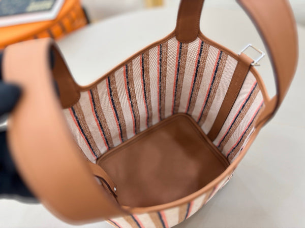 HM Picotin Lock 18 Bag Brown Taurillon Clemence Leather Embroidery 269974