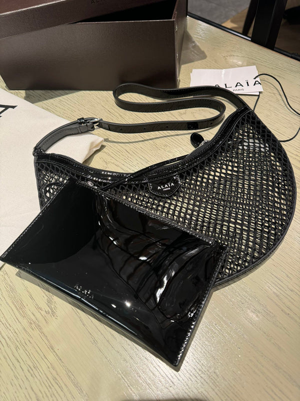 ONE PIECE DEMI LUNE BAG 31 IN BLACK FISHNET