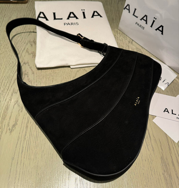 WAVE HOBO BAG 29 IN BLACK SUEDE