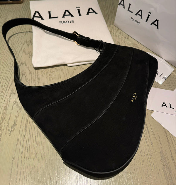 WAVE HOBO BAG 29 IN BLACK SUEDE