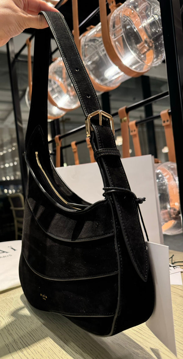 WAVE HOBO BAG 29 IN BLACK SUEDE
