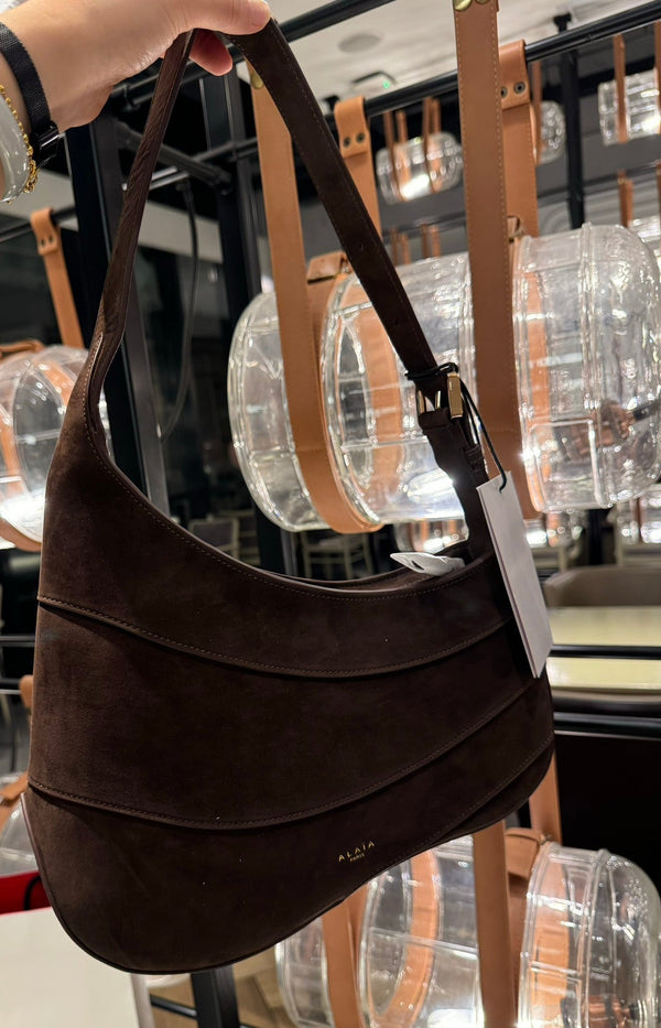 WAVE HOBO BAG 29 IN CHOCOLATE SUEDE