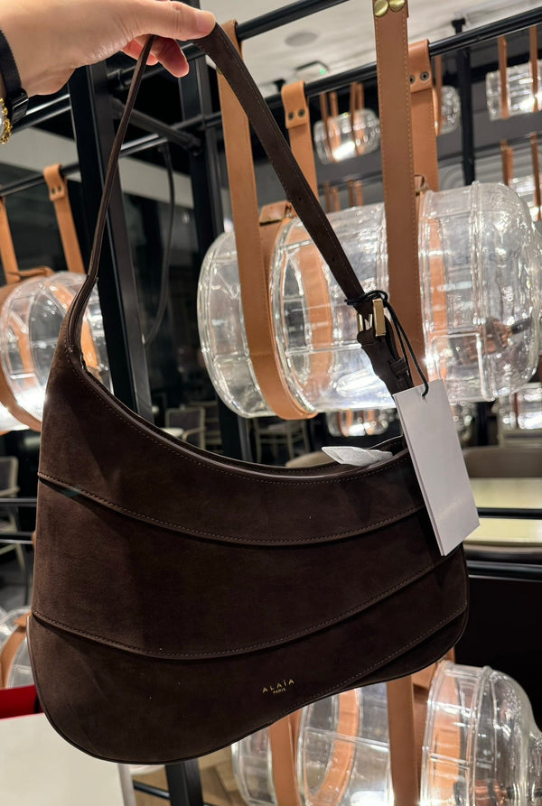 WAVE HOBO BAG 29 IN CHOCOLATE SUEDE