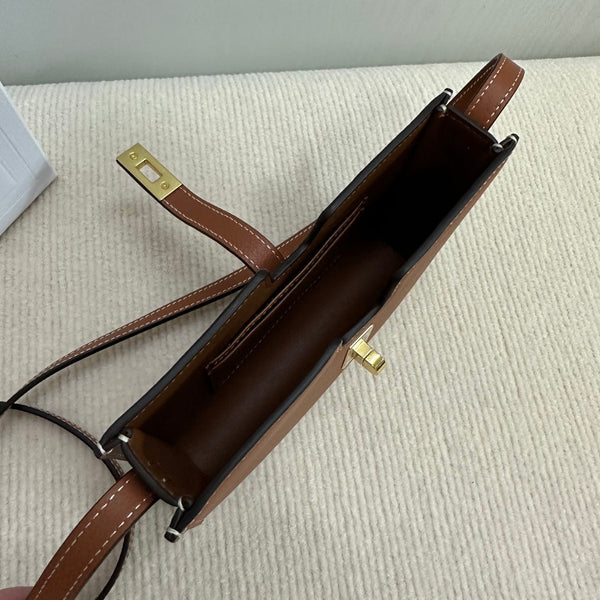 POCHETTE 16 TRACOLLA 18 IN PELLE DI VITELLO MORBIDA ARANCIONE BRONZO E FERRAMENTA ORO