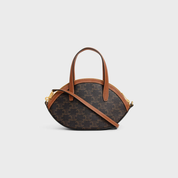 Celine Oval Bag 24cm Triomphe Canvas Brown Calfskin