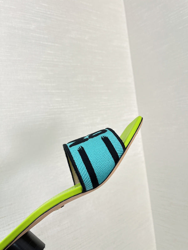 Ciabatte con tacco Dway 35 blu lime in cotone ricamato