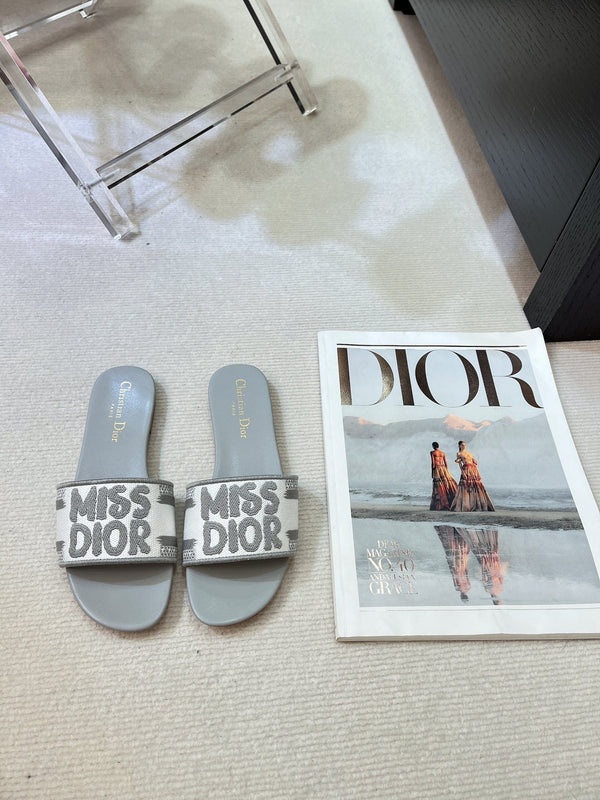 dway slide ricamato in cotone grigio
