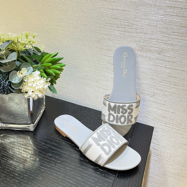 dway slide ricamato in cotone grigio