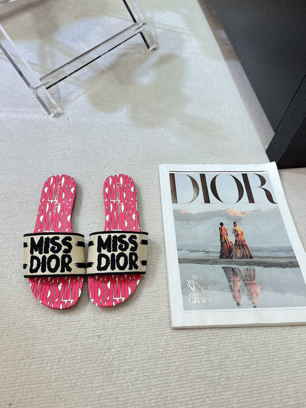 dway slide cotone ricamato rosso miss cd motivo alllover