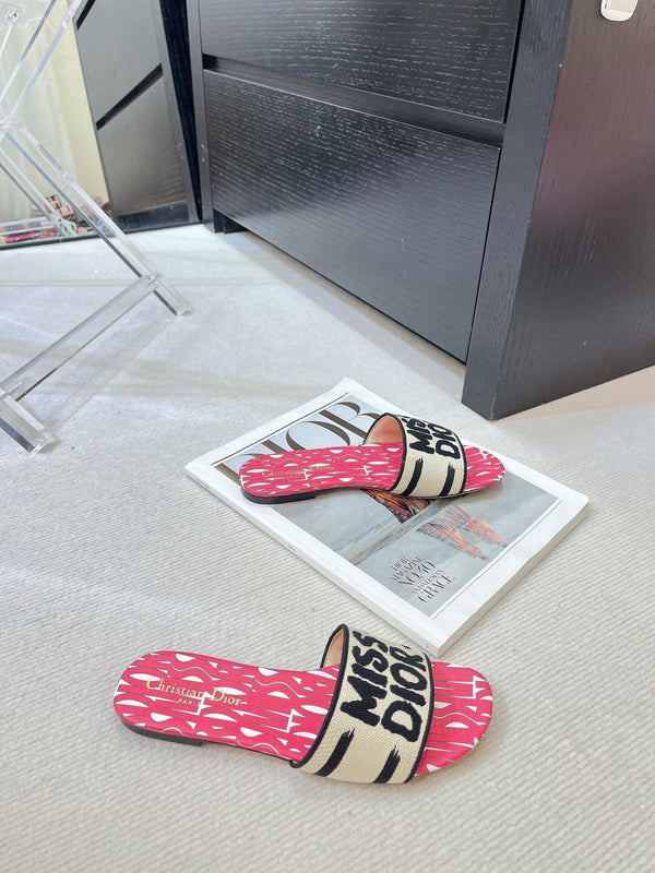 dway slide cotone ricamato rosso miss cd motivo alllover