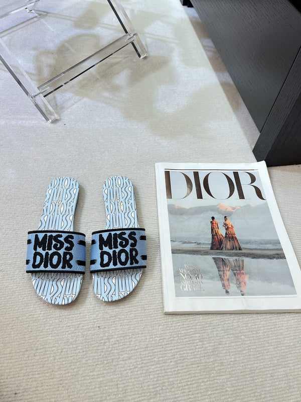 dway slide embroidered cotton cloud blue miss cd alllover motif