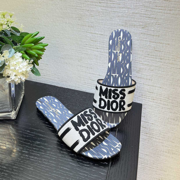 dway slide cotone ricamato grigio miss cd motivo alllover