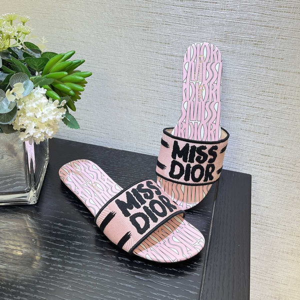 dway slide embroidered cotton pink miss cd alllover motif