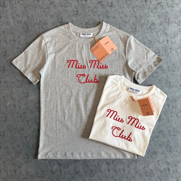 Miu SS26 T-shirt brodé à manches courtes en coton 350483