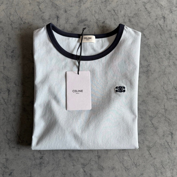Celine SS26 Short-Sleeve Tee Small Logo Embroidery White Cotton 350489