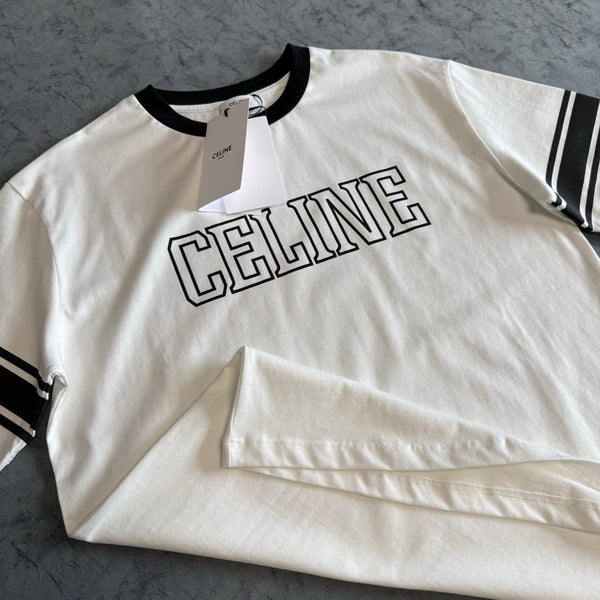 T-shirt imprimé lettres color-block Céline PE26 Coton blanc noir 350495