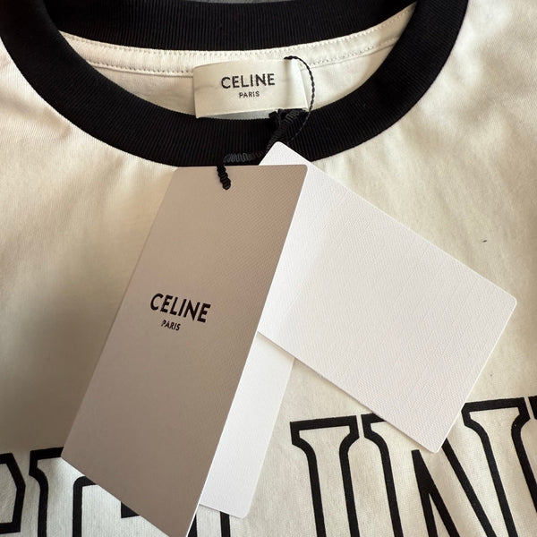 T-shirt imprimé lettres color-block Céline PE26 Coton blanc noir 350495