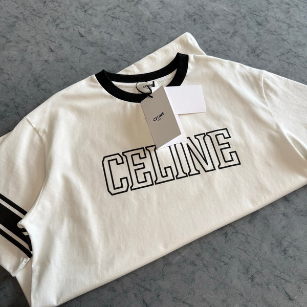 T-shirt imprimé lettres color-block Céline PE26 Coton blanc noir 350495