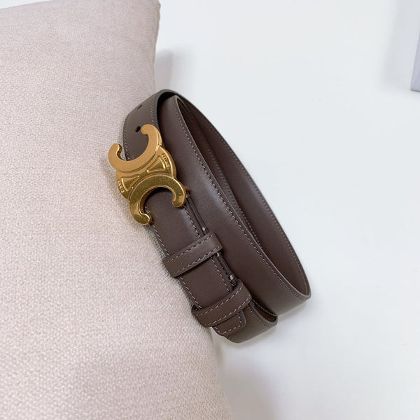 CL MEDIUM 25 MM TRIOMPHE BELT IN CHOCOLATE BROWN LEATHER GOLD HARDWARE