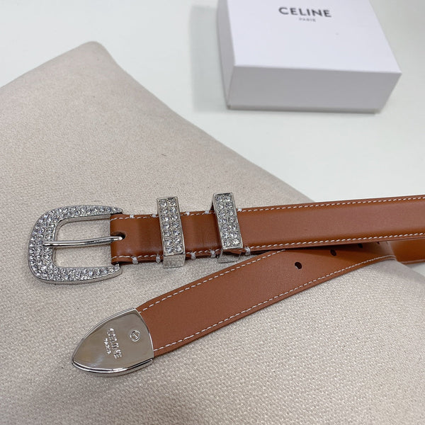 CL 25 MM MARCO BELT WITH STRASS IN BRONZE BROWN CALFSKIN SILVER HARDWARE